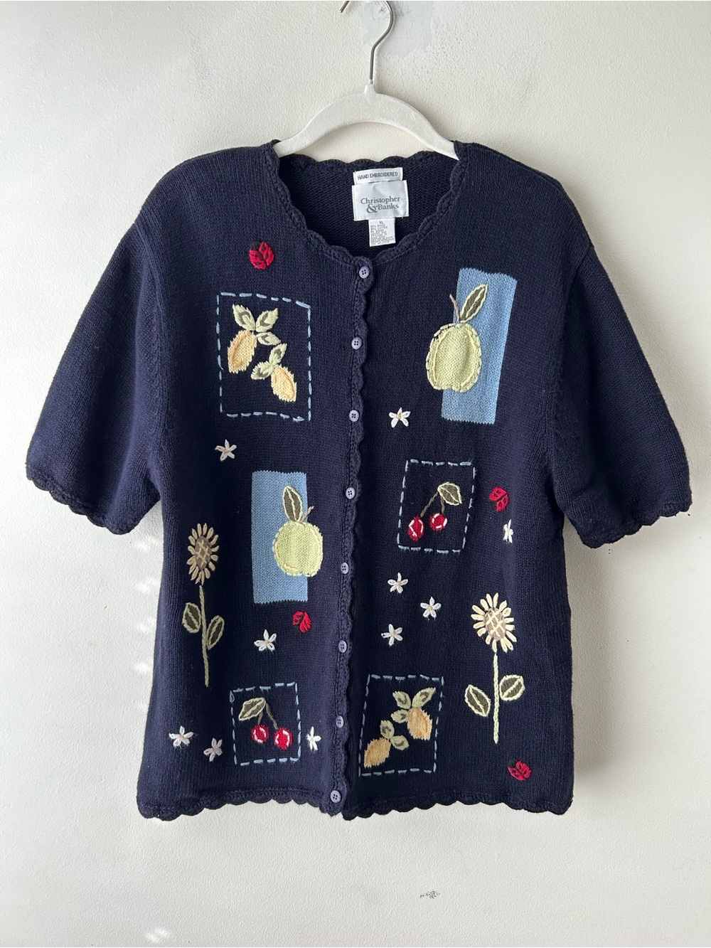 Vintage Christopher & Banks Cottagecore Grannycore Hand Embroidered Sweater XL